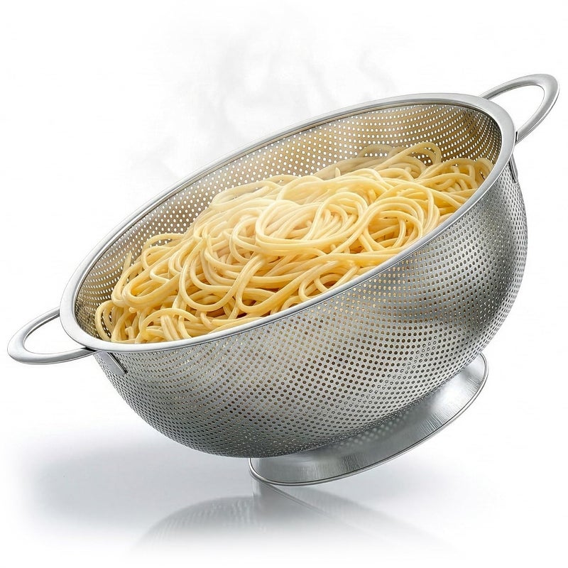 V TOWER Stainless Steel Colander for Kitchen - 5Qt Rice Strainer With Handles, Perforated Design, Dishwasher Safe, Rust-Resistant - Versatile Pasta Strainer for Grains, Beans, Spaghetti, Veggies, Fruits - Image 1